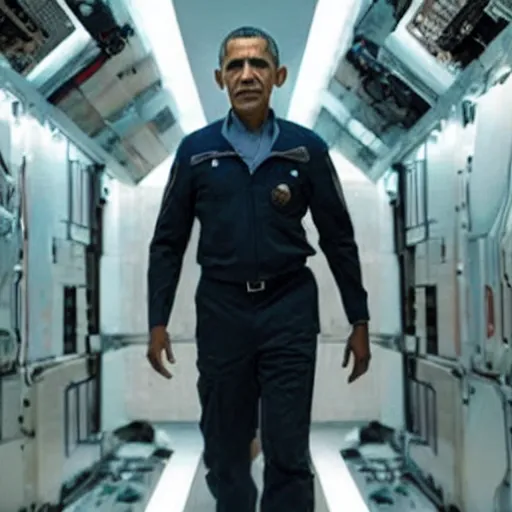 Prompt: Movie still of protomolecule Barack Obama in The Expanse