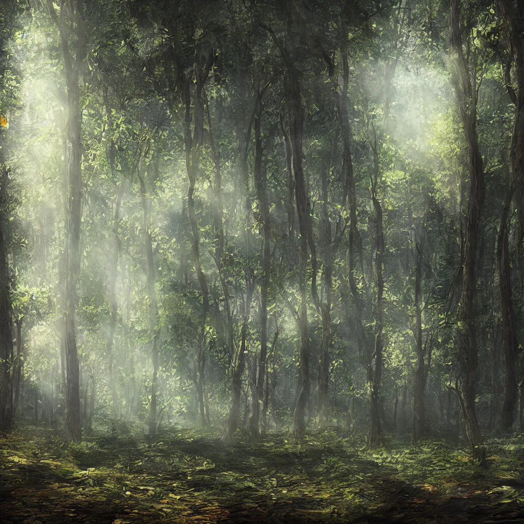 Image similar to a clearing in a forest, digital art, highly detailed, realistic, bright colors, 8 k, trending on artstation, studio lighting