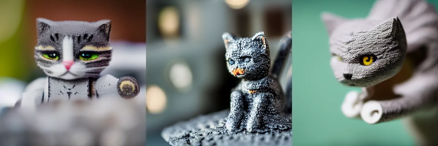 Prompt: a macro shot of a mini kitten sculpture in a Lego set, macro, dslr