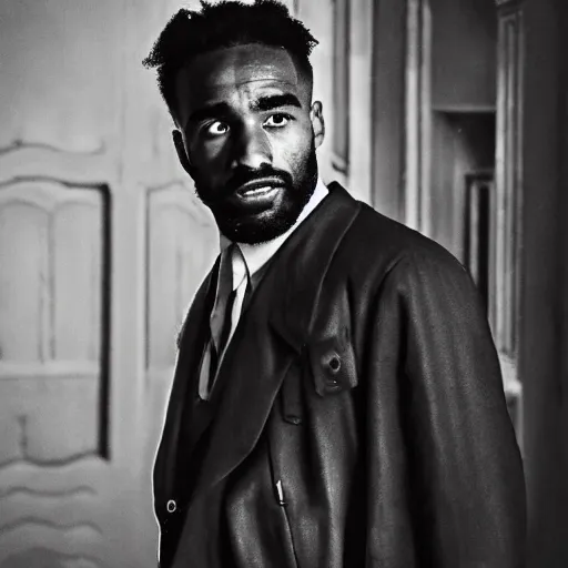 Image similar to lacazette as a 1 9 4 0 s gangster, noir, fog, serious, extreme detail, realistic, 4 k