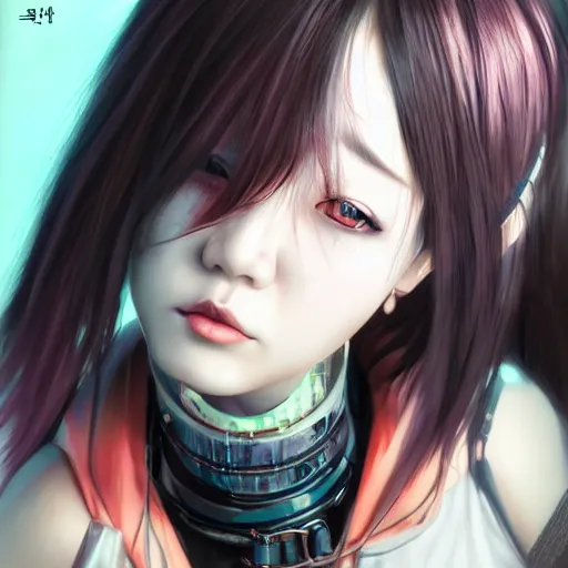 Prompt: detailed realistic korean female character cyberpunk, realistic, art, beautiful, 4K, artstation, detailed, female, woman, choker, cyberpunk, neon, punk, collar, choker, collar around neck, thick collar, tight around neck, punk, looking straight forward, symmetrical eyes, beautiful eyes, realistic eyes