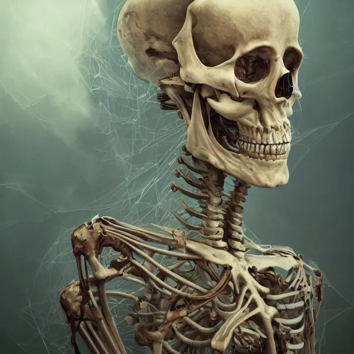 Prompt: portrait of Riae as a skeleton. intricate abstract. intricate artwork. nightmare fuel. by Tooth Wu, wlop, beeple, dan mumford. octane render, trending on artstation, greg rutkowski very coherent symmetrical artwork. cinematic, hyper realism, high detail, octane render, 8k, iridescent accents