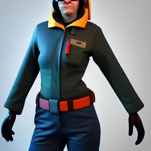 Image similar to 3 d render of engineer from team fortress 2 as a woman, 4 k, 8 k, hd, high resolution, highly detailed, ultra realistic faces, trending on artstation