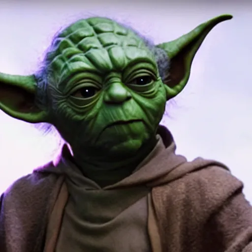 Image similar to A film still of Yoda as a sith lord realistic,detailed