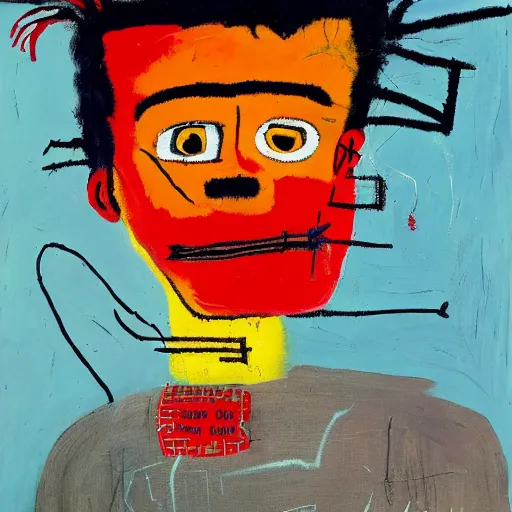 Image similar to painting of jean - michel basquiat by frida kahlo