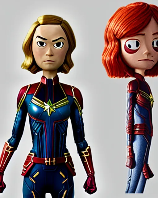 Image similar to brie larson ’ s captain marvel as a highly detailed stop motion puppet, in the style of laika studios ’ s paranorman, coraline, kubo and the two strings shot in the style