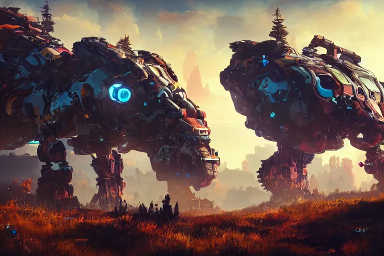 Image similar to watcher machine mecanical creature robot of horizon forbidden west horizon zero dawn bioluminiscence global illumination ray tracing hdr fanart arstation by ian pesty and alena aenami artworks in 4 k