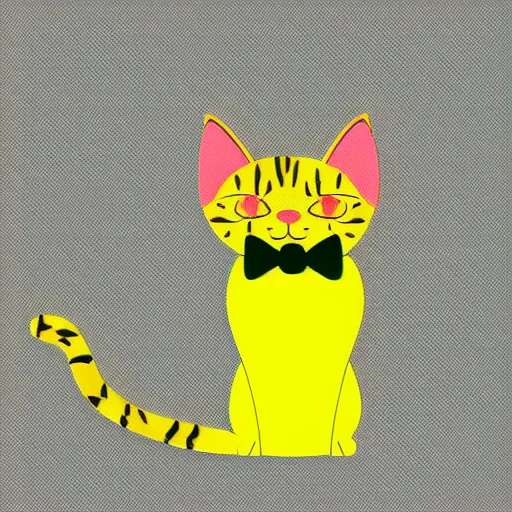 Prompt: yellow cat with green bow in hair, svg, vector, geometric