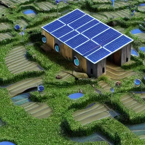 Image similar to surrealistic eco - village solarpunk style