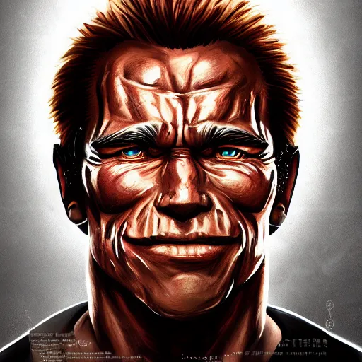 Prompt: Portrait of Schwarzenegger as a character of One Piece, mattepainting concept Blizzard pixar maya engine on stylized background splash comics global illumination lighting artstation samwise didier, rossdraws