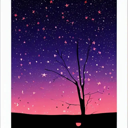 Image similar to a painting of a night sky with stars and trees, poster art by tim biskup, behance contest winner, space art, poster art, wallpaper, digital illustration