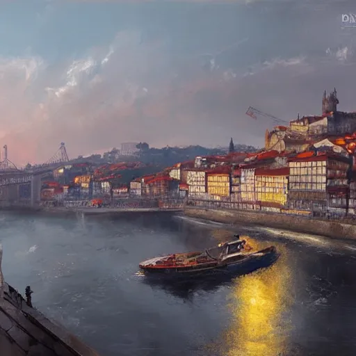 Image similar to the city of porto in portugal, dreamy landscape, darek zabrocki, karlkka, trending on artstation, 8 k