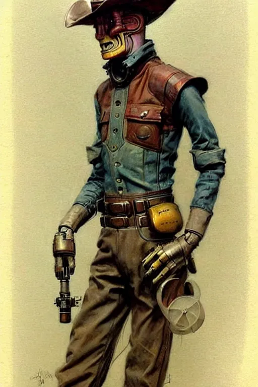 Image similar to ( ( ( ( ( 1 9 5 0 s retro future robot android west world cowboy. muted colors. ) ) ) ) ) by jean - baptiste monge!!!!!!!!!!!!!!!!!!!!!!!!!!!!!!