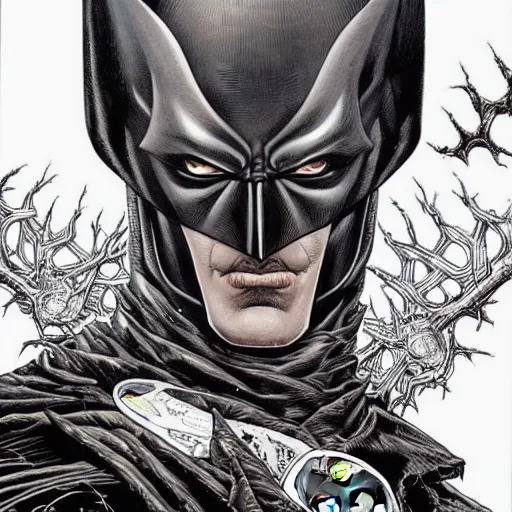 Prompt: portrait of dark batman, symmetrical, by yoichi hatakenaka, masamune shirow, josan gonzales and dan mumford, ayami kojima, takato yamamoto, barclay shaw, karol bak