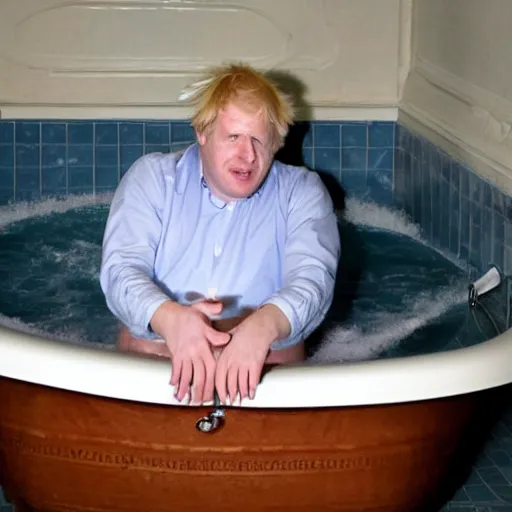 Image similar to boris johnson baving in a bathtub full of beans