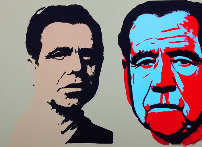 Image similar to Morena Baccarin and Richard Nixon doing Heroin by Andy Warhol, oil on Canvas, fine details, 4K Studio photo