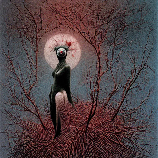 Image similar to crow girl in thorns by Beksinski