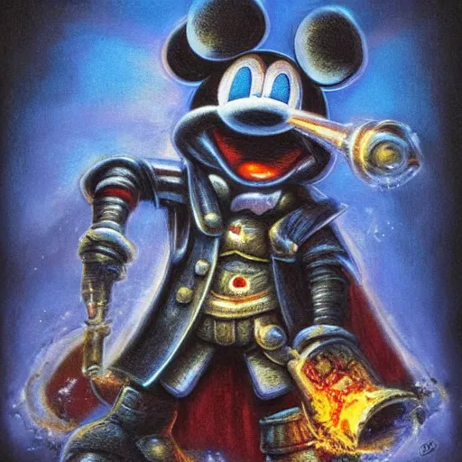 Prompt: Mickey mouse as a dark souls boss by Eric Joyner