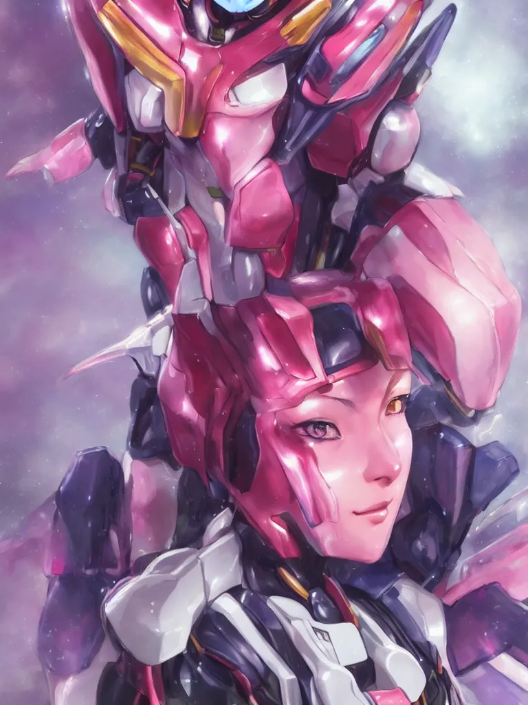 Prompt: A realistic anime portrait of a woman in a Gundam suit with glowing pink, digital painting, by Stanley Artgerm Lau, Sakimichan, WLOP and Rossdraws, digtial painting, trending on ArtStation, SFW version