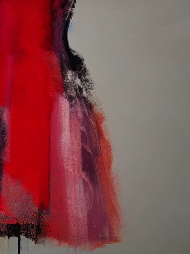 Prompt: studio photograph of a beautiful dress, abstract painting as the texture, pink and red color scheme, photorealist, 4 k