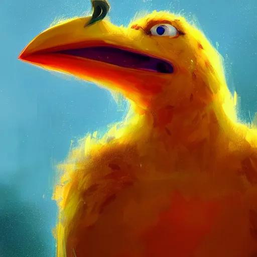 Image similar to a portrait of big bird rainy background, pink bright art masterpiece artstation. 8 k, sharp high quality artwork in style of jose daniel cabrera pena and greg rutkowski, concept art by tooth wu, hearthstone card game artwork.