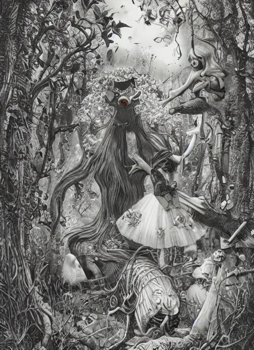 Image similar to Alice in Wonderland painting by Dan Hillier, trending on artstation, artstationHD, artstationHQ, 4k, 8k