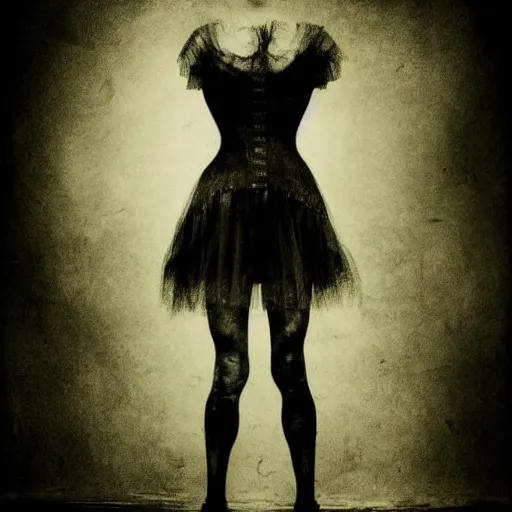 Prompt: dark ballerina, emil melmoth, concept art, deviantart, dark, 3 5 mm, chiaroscuro, surrealist, victorian, mist, dark, - w 5 1 2, - h 7 6 8,