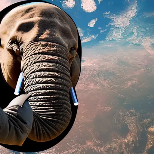 Image similar to an humanoid elephant wearing spacesuit