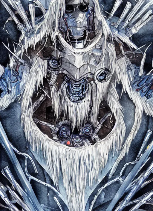 Image similar to cybernetic yeti, illustration, high detail, clean sketch, watercolor