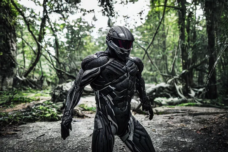 Image similar to Crysis Nanosuit soldier in battle 2022, Canon EOS R3, f/1.4, ISO 200, 1/160s, 8K, RAW, unedited, symmetrical balance, in-frame, combat photography