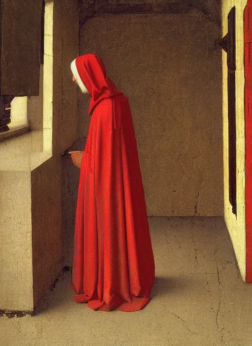 Image similar to red cloth of the floor, medieval painting by jan van eyck, johannes vermeer, florence