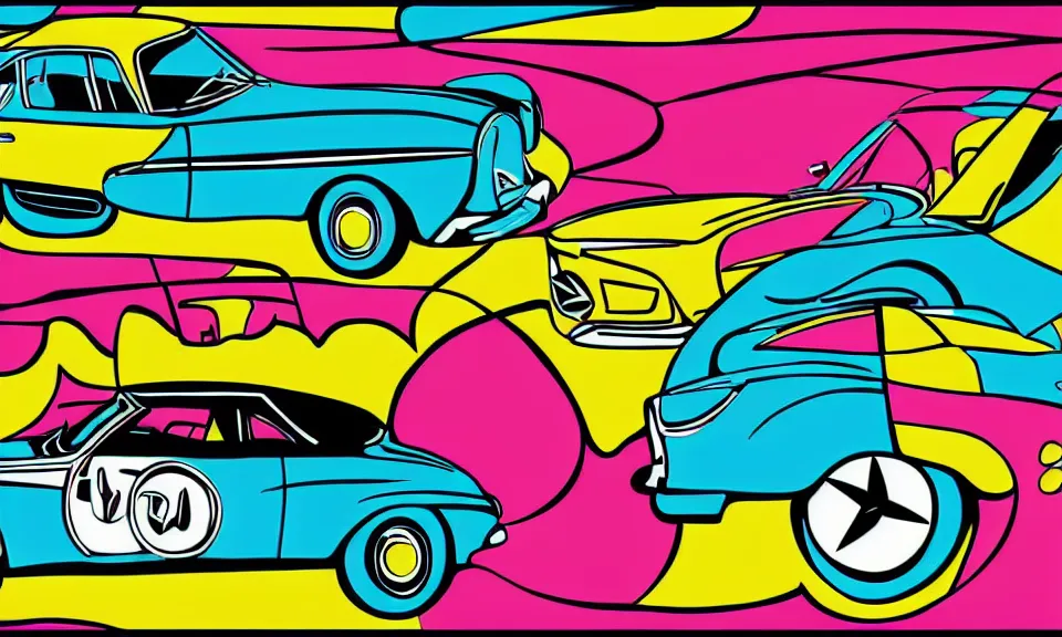 Prompt: pop art illustration of a mercedes car