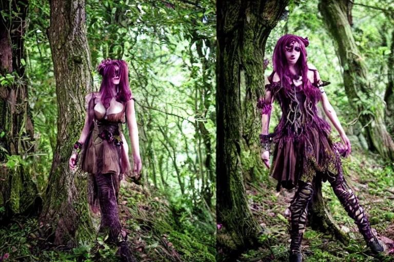 Image similar to fantasy mystical forestfolk cyberpunk dryad fashion zine photography