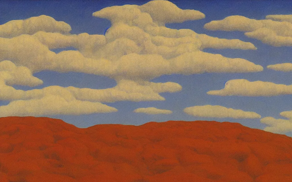 Image similar to mars landscape, detailed painting by rene magritte