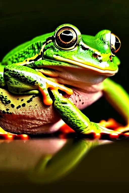 Image similar to extremely beautiful frog, symmetrical, cinematic, elegant, luxury, chrome, real photography, 4 k, ultra hd, national geographic journal cover