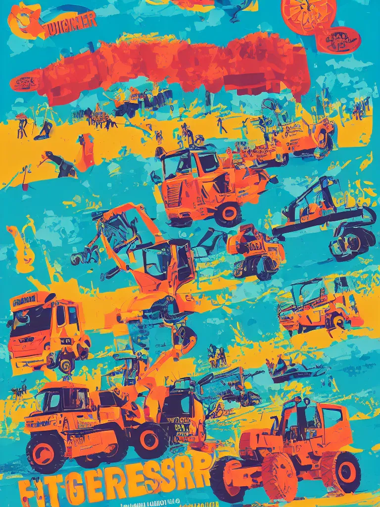 Prompt: poster for a summer festival called diggerfest in the united kingdom, digger land, really good vibes, colorful, construction, friends, hot, rule of thirds, trendy, gen z