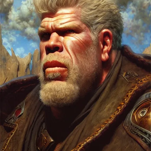 Image similar to ron perlman as a fantasy giant, highly detailed painting by gaston bussiere, craig mullins, j. c. leyendecker, 8 k