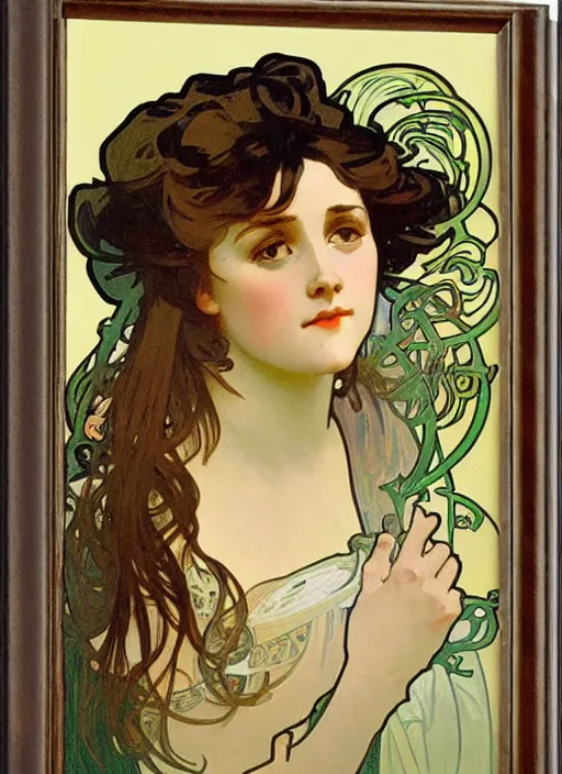 Image similar to a portrait of a pretty young lady by alphonse mucha