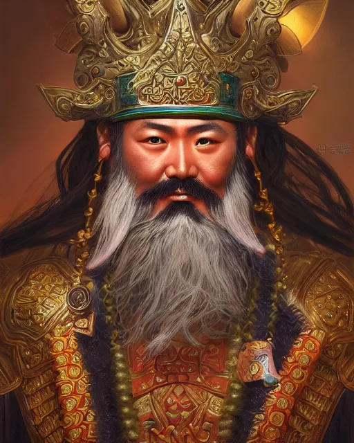 Image similar to guan yu portrait | highly detailed | very intricate | symmetrical | whimsical and magical | soft cinematic lighting | award - winning | closeup portrait | doll | painted by donato giancola and mandy jurgens and ross tran | pastel color palette | featured on artstation