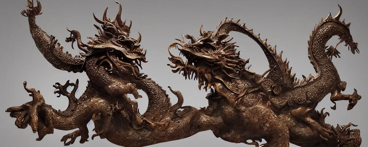 Prompt: ancient chinese dragon sculpture, ming dynasty, art by greg rutkowski, cinematic, 4 k