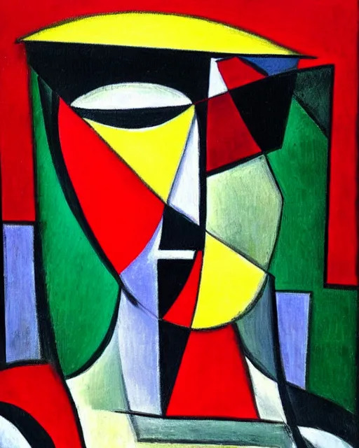 Prompt: a painting of a man with a red hat, a cubist painting by fernand leger, featured on deviantart, cubism, picasso, cubism, constructivism