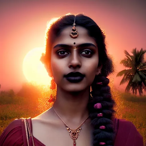 Prompt: photographic portrait of a stunningly beautiful gothic south indian female in soft dreamy light at sunset, contemporary fashion shoot, by edward robert hughes, annie leibovitz and steve mccurry, david lazar, jimmy nelsson, breathtaking, 8 k resolution, extremely detailed, beautiful, establishing shot, artistic, hyperrealistic, beautiful face, octane render