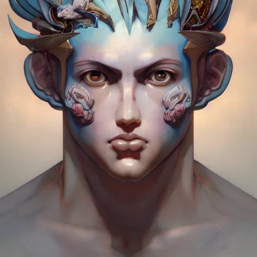 Image similar to prompt : roman panteon character portrait soft light painted by james jean and katsuhiro otomo and erik jones, inspired by evangeleon anime, smooth face feature, intricate oil painting, high detail illustration, sharp high detail, manga and anime 1 9 9 9