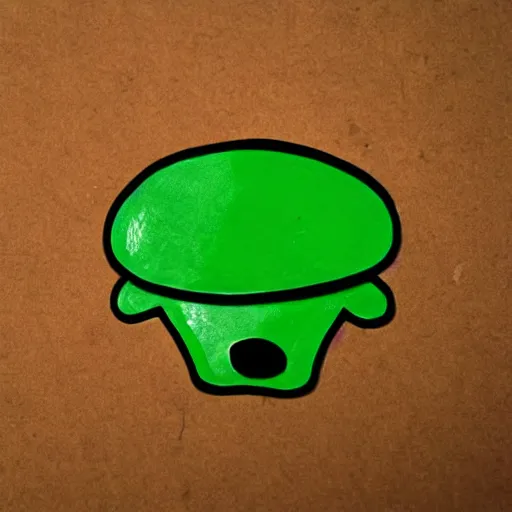 Prompt: a green mario mushroom with the letter v on its'top