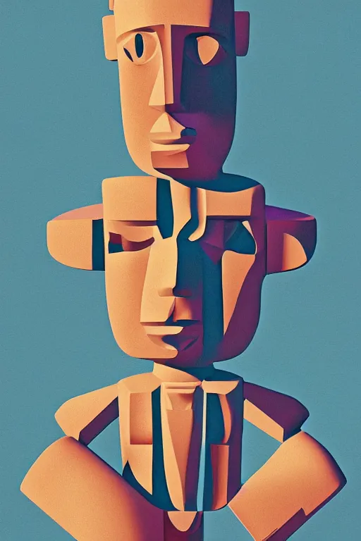 Image similar to cubist moai statue cutout digital illustration cartoon colorful beeple