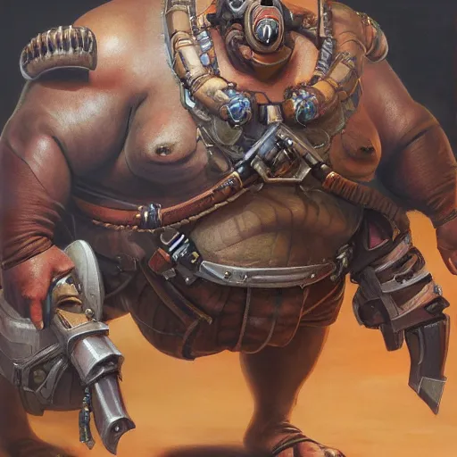 Image similar to detailed portrait of roadhog from overwatch, intricate, hyper detailed, realistic, oil painting, by julie bell, frank frazetta, cinematic lighting