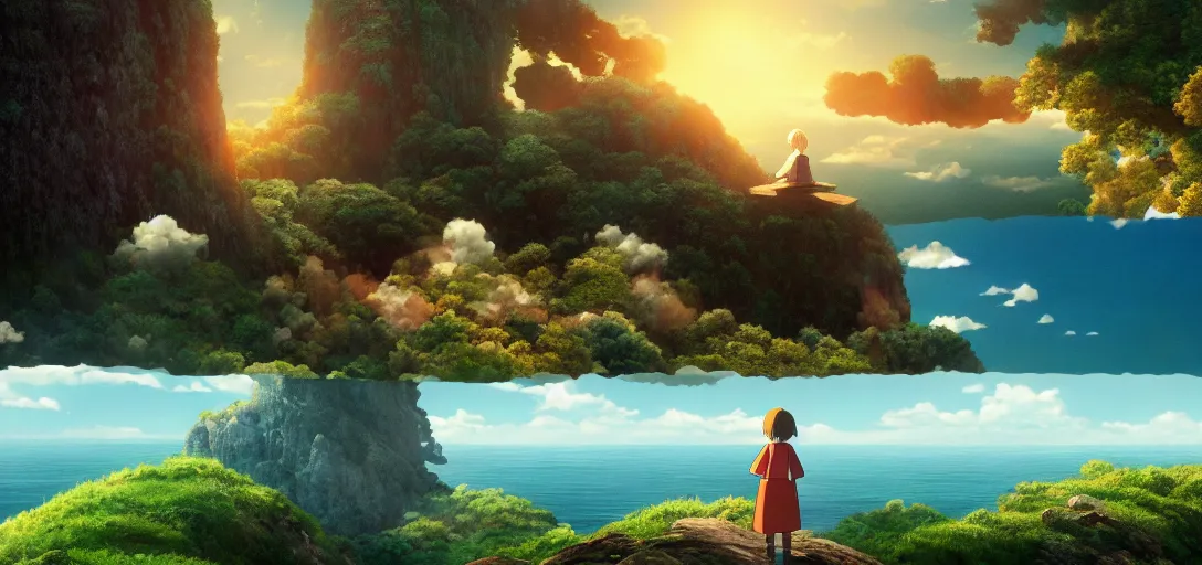 Image similar to a very high resolution image from a new movie. beautiful scenery. photorealistic, photography, directed by hayao miyazaki