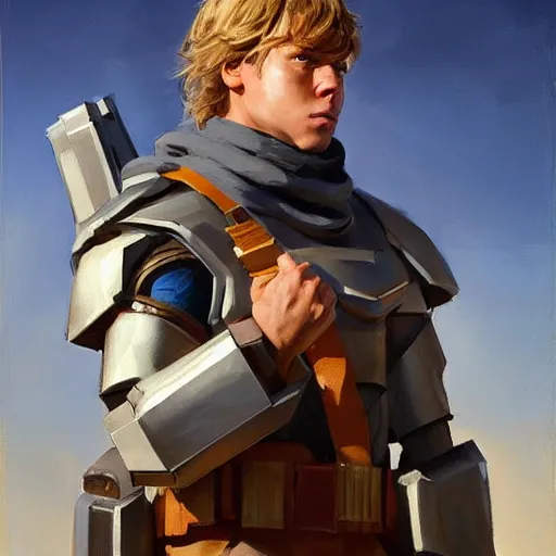 Image similar to greg manchess portrait painting of armored luke skywalker as overwatch character, medium shot, asymmetrical, profile picture, organic painting, sunny day, matte painting, bold shapes, hard edges, street art, trending on artstation, by huang guangjian and gil elvgren and sachin teng