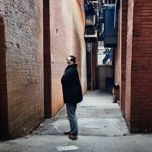 Prompt: a portrait of a person in an alley trying to sell you physical cryptocurrency