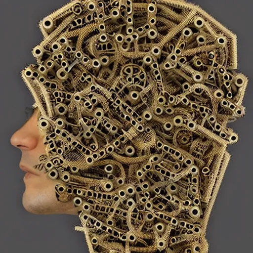 Image similar to portrait of a head made of gears and electronic components